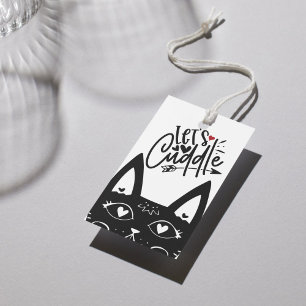 Scandinavian Let's Cuddle Black Cat Design Gift Tags