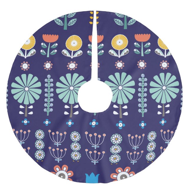 Scandinavian linear flowers, summer motif brushed polyester tree skirt (Front)