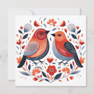 Scandinavian Love birds Valentines Holiday Card