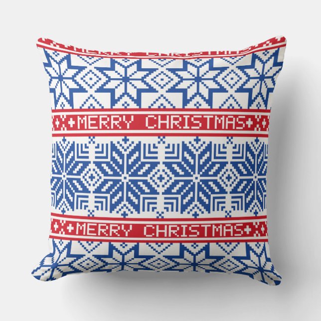 Scandinavian Merry Christmas Throw Pillow (Front)