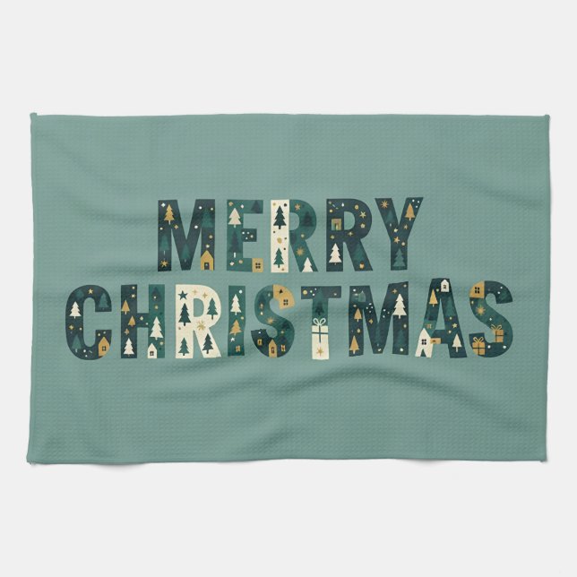 Scandinavian Merry Christmas Typography Kitchen Towel (Horizontal)