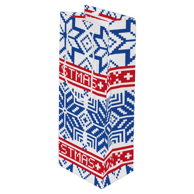 Scandinavian Merry Christmas Wine Gift Bag (Front Angled)