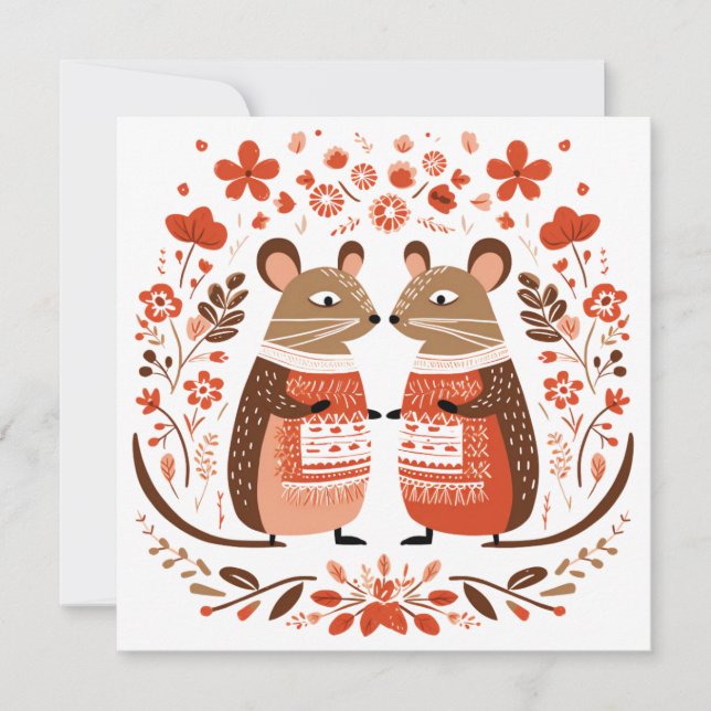 Scandinavian Mice Rodent Valentines  Holiday Card (Front)