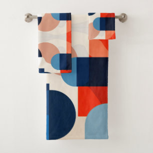 Scandinavian Mid Century Geometric Abstract Art Bath Towel Set