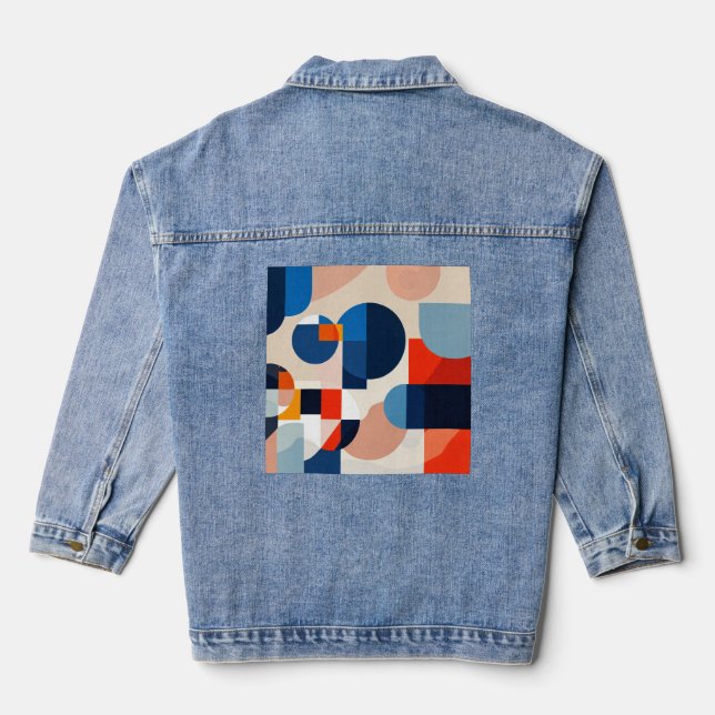 Scandinavian Mid Century Geometric Abstract Art Denim Jacket (Back)