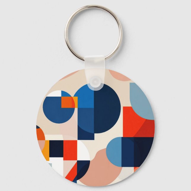 Scandinavian Mid Century Geometric Abstract Art Keychain (Front)