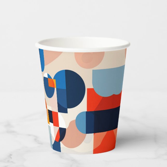 Scandinavian Mid Century Geometric Abstract Art Paper Cups (Front)