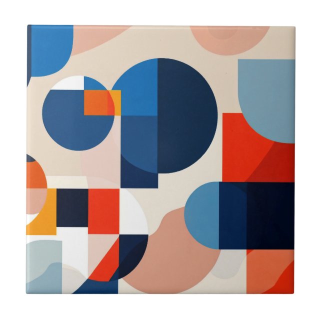 Scandinavian Mid Century Geometric Abstract Art Tile (Front)