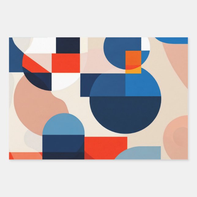 Scandinavian Mid Century Geometric Abstract Art Wrapping Paper Sheet (Front)