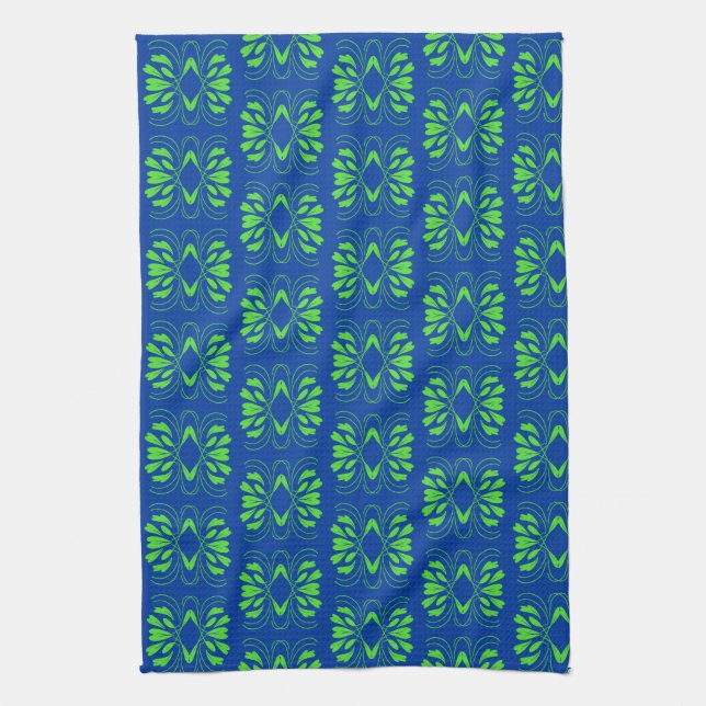 Scandinavian Mod Blue Green All Over Print  Kitchen Towel (Vertical)