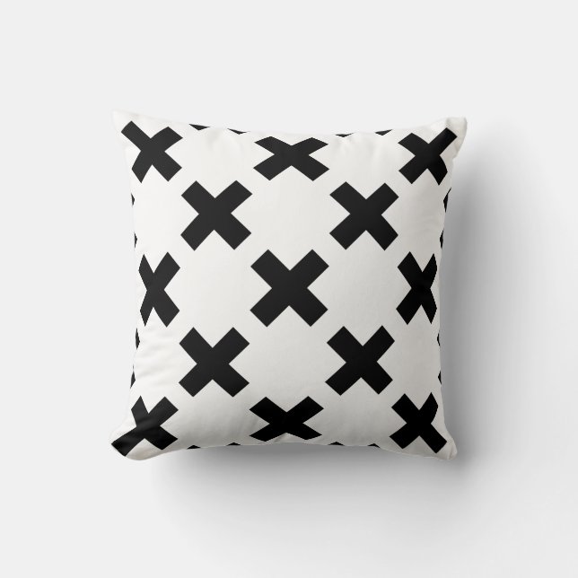 Scandinavian Modern Style Thick Black Plus Signs Throw Pillow (Front)