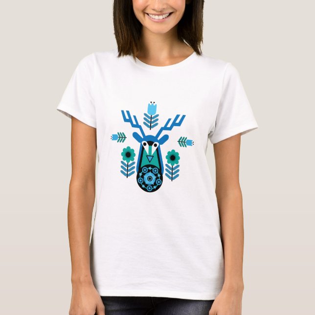 Scandinavian Nature Deer Head Art T-Shirt Throw Pi (Front)