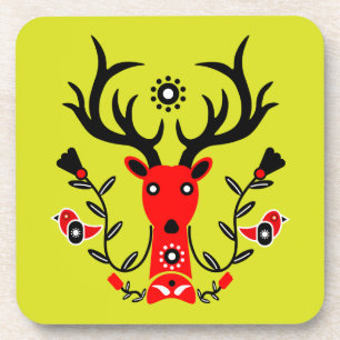 Scandinavian Nature Deer Head Art T-Shirt Throw Pi Coaster
