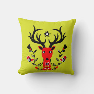 Scandinavian Nature Deer Head Art T-Shirt Throw Pi Pillow