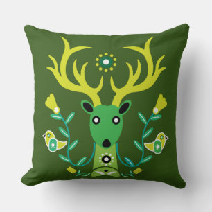 Scandinavian Nature Deer Head Art T-Shirt Throw Pi Pillow