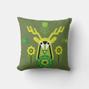 Scandinavian Nature Deer Head Art T-Shirt Throw Pi Pillow
