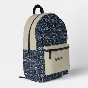 Scandinavian Navy and Tan Mandala Pattern Printed Backpack