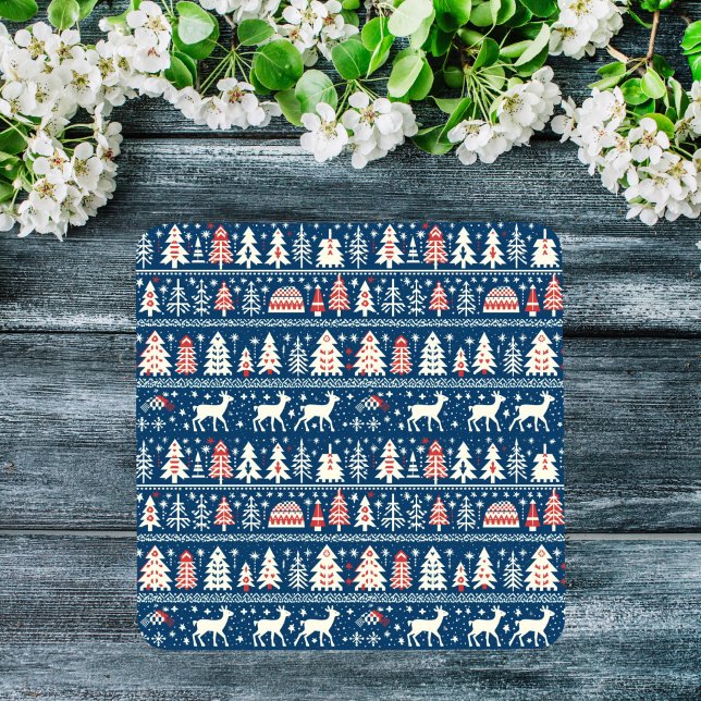 Scandinavian Navy Blue Christmas Reindeer Nordic Glass Coaster (Scandinavian Navy Blue Christmas Reindeer Nordic Glass Coaster)