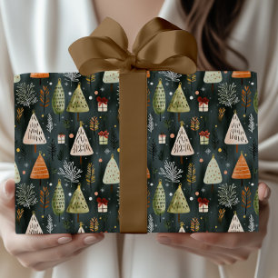 Scandinavian Nordic Christmas Pine Tree Pattern Wrapping Paper