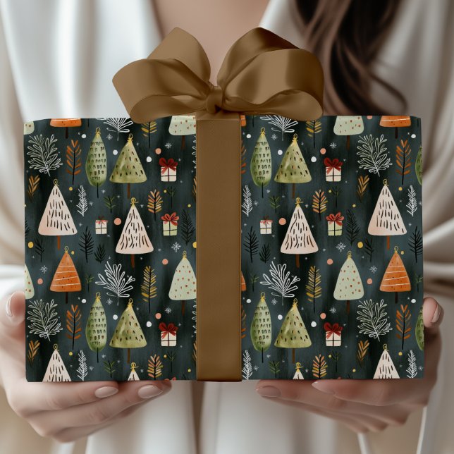 Scandinavian Nordic Christmas Pine Tree Pattern  Wrapping Paper (Creator Uploaded)