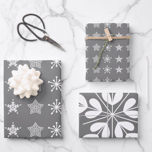 Scandinavian Nordic Christmas stars white grey Wrapping Paper Sheet (Front)