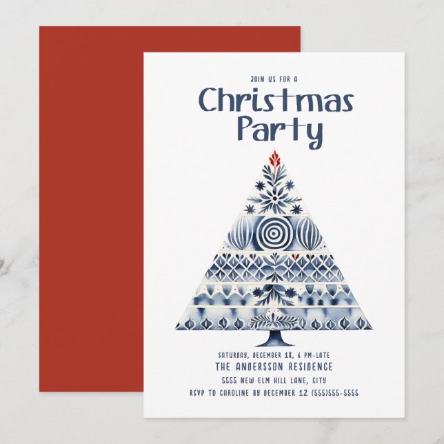 Scandinavian Nordic Christmas Tree Party Invitation (Front/Back)