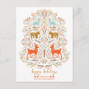 Scandinavian Nordic Folk art Fable Christmas  Holiday Postcard