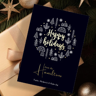 Scandinavian Nordic Happy Holidays Personalized Foil Holiday Card