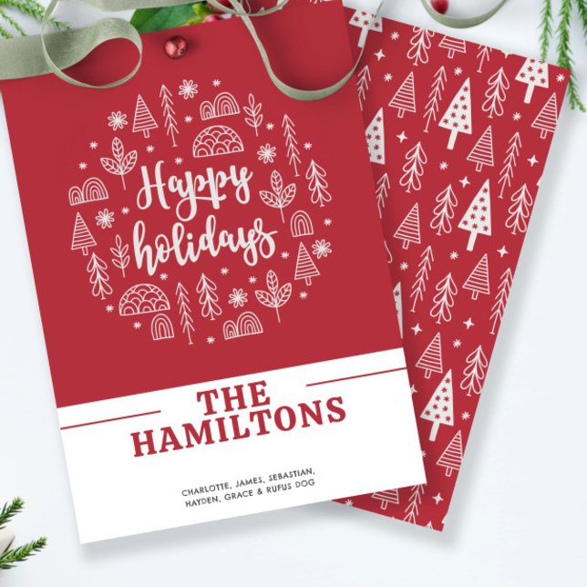 Scandinavian Nordic Happy Holidays Personalized Holiday Card (Scandinavian Nordic Happy Holidays Personalized Holiday Card by Ricaso. Red and white add own text)