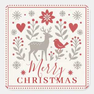 Scandinavian Nordic Reindeer Merry Christmas Square Sticker
