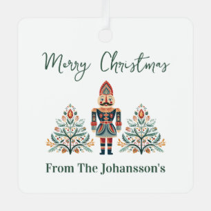 Scandinavian Nutcracker Custom Name Christmas Metal Ornament