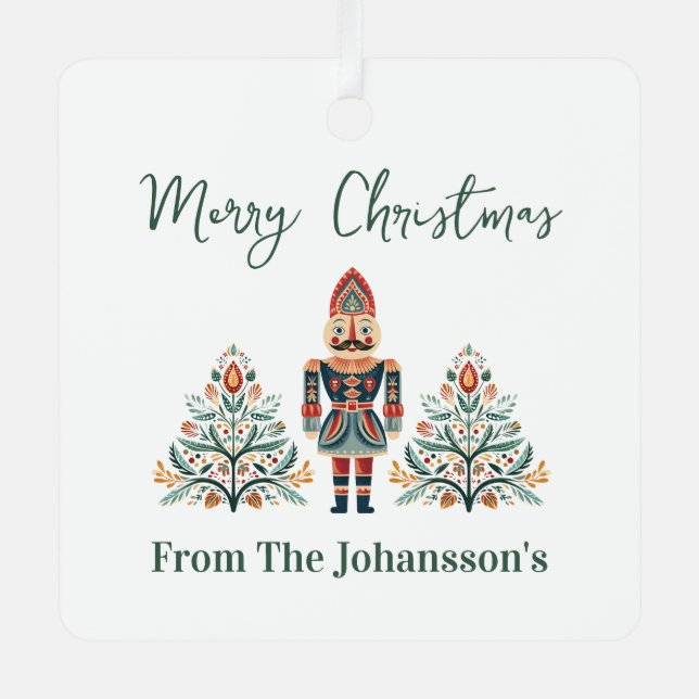Scandinavian Nutcracker Custom Name Christmas Metal Ornament (Front)