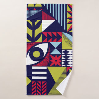 Scandinavian or retro style graphic pattern. Hand- Bath Towel