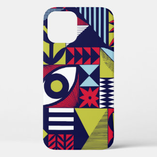 Scandinavian or retro style graphic pattern. Hand- iPhone 12 Case