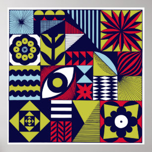 Scandinavian or retro style graphic pattern. Hand- Poster