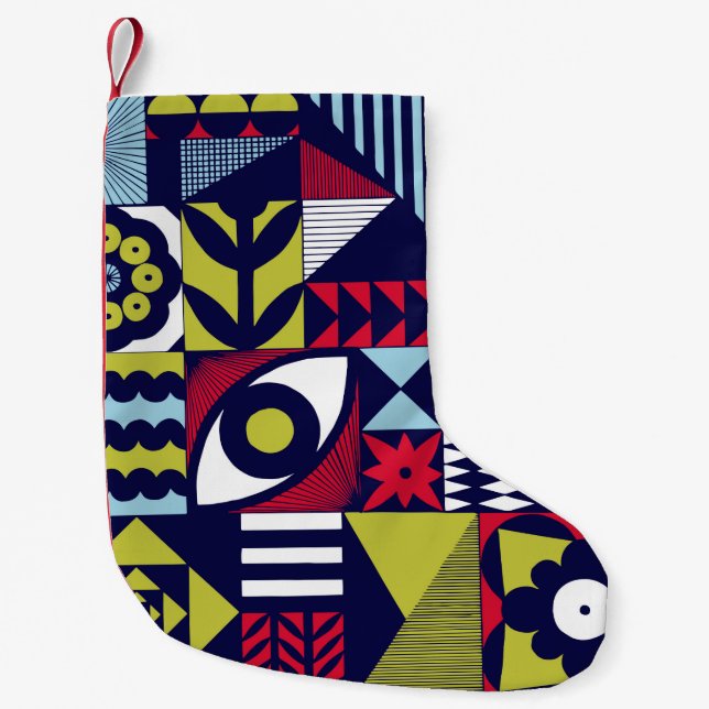 Scandinavian or retro style graphic pattern. Hand- Small Christmas Stocking (Front)