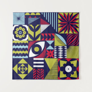 Scandinavian or retro style graphic pattern. Hand- Tapestry