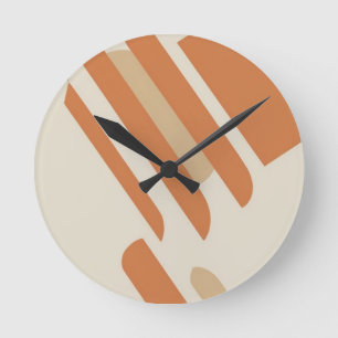 Scandinavian Orange & Cream Geometric  Round Clock
