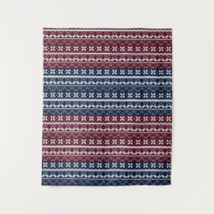 Scandinavian ornament on a blue, burgundy tapestry
