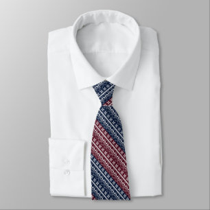 Scandinavian ornament on a blue, burgundy tie
