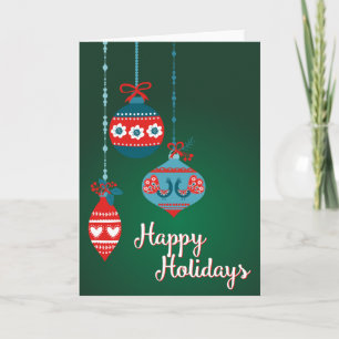 Scandinavian Ornaments Happy Holidays Holiday Card