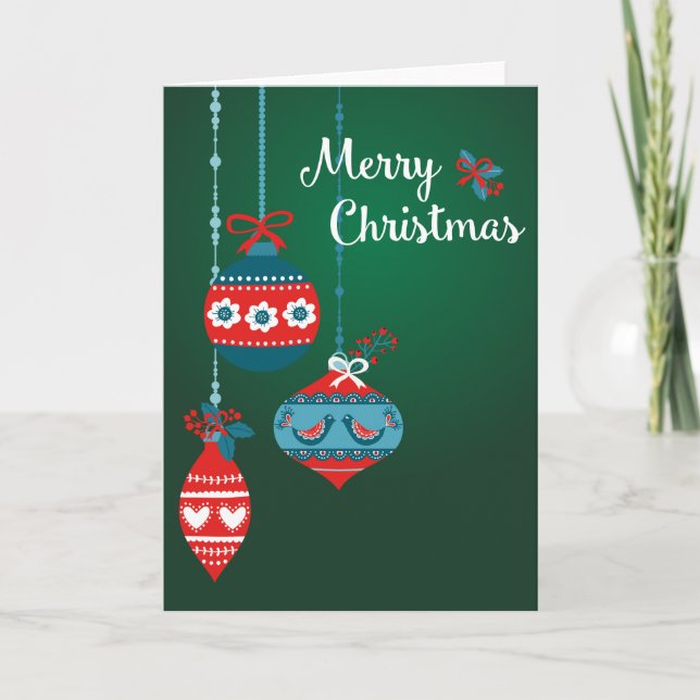 Scandinavian Ornaments Merry Christmas Holiday Card (Front)