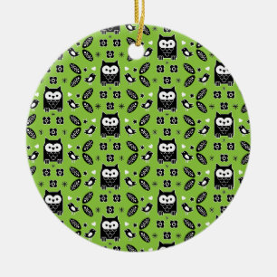 Scandinavian Owl Folk Art Ceramic Ornament