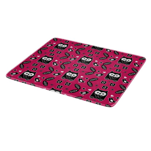 Scandinavian Owl Folk Art Gift Cutting Board (Corner)