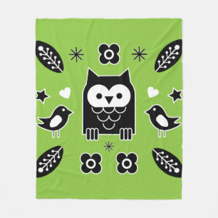 Scandinavian Owl Folk Art Gift Fleece Blanket