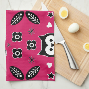 Scandinavian Owl Folk Art Gift Kitchen Towel