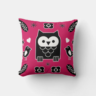 Scandinavian Owl Folk Art Gift Throw Pillow