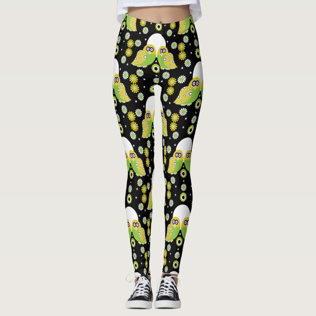 Scandinavian Owl Folk Art   Leggings (Front)