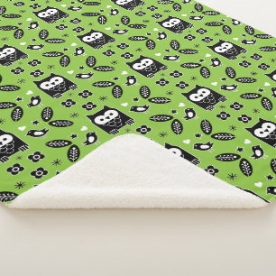 Scandinavian Owl Folk Art Sherpa Blanket