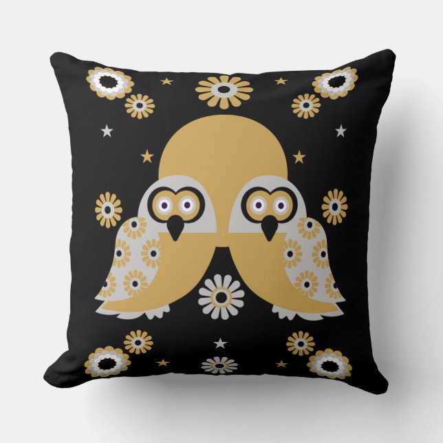 Scandinavian Owl Folk Art   Throw Pillow (Front)